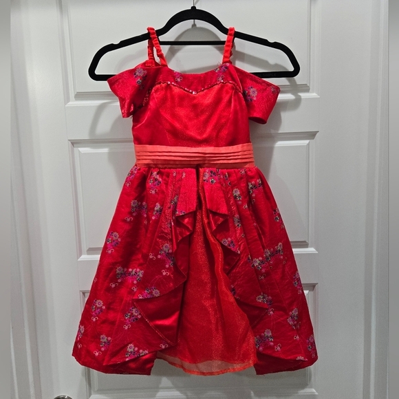 DISNEY PARKS PRINCESS ALENA OF AVATOR PLAY COSTUME RED FLORAL DRESS GIRLS 6 XS - Picture 1 of 12